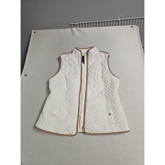 Talbots Vest Small Petite Ivory  Quilted Puffer Fleece Lined  Zipper Snaps PL - Picture 1 of 7